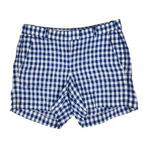 J.Crew Shorts Womens Size 2 Blue White Plaid 100% Linen Lightweight Bottoms